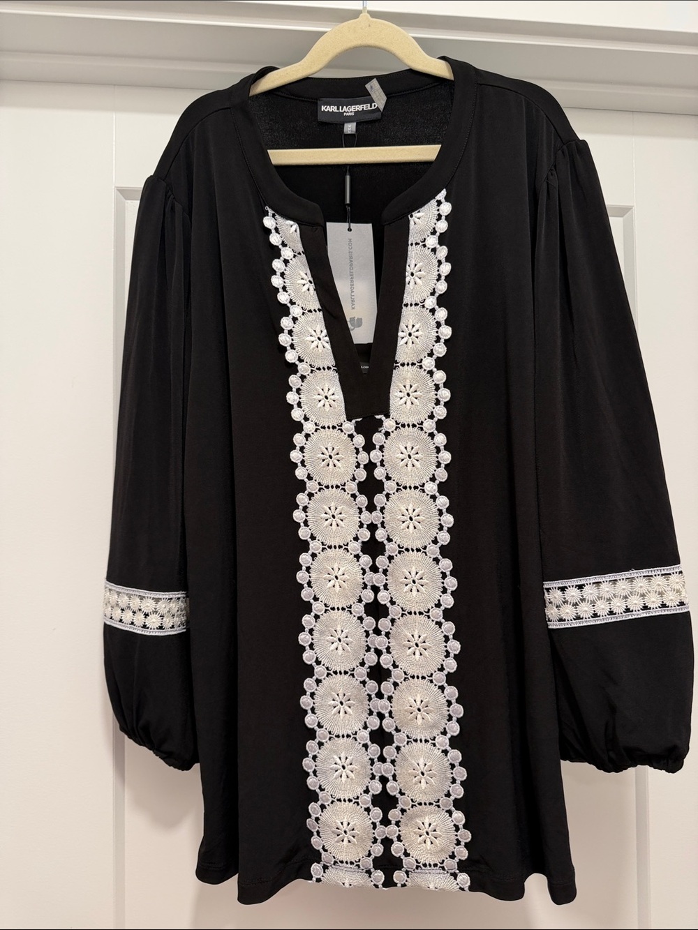 Karl Lagerfeld Black Tunic with White Crochet Panel